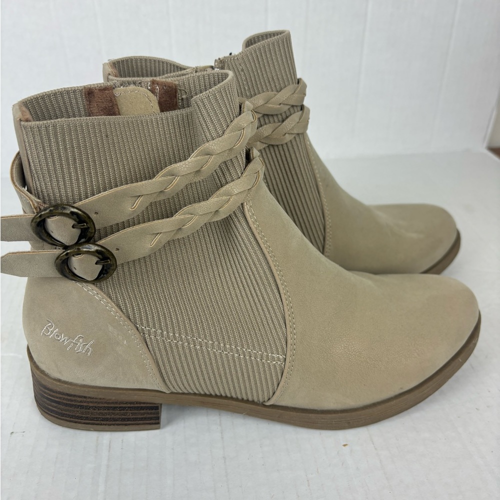 Blowfish tan sueded ankle boots with braided strap accents-Woman’s 8.5